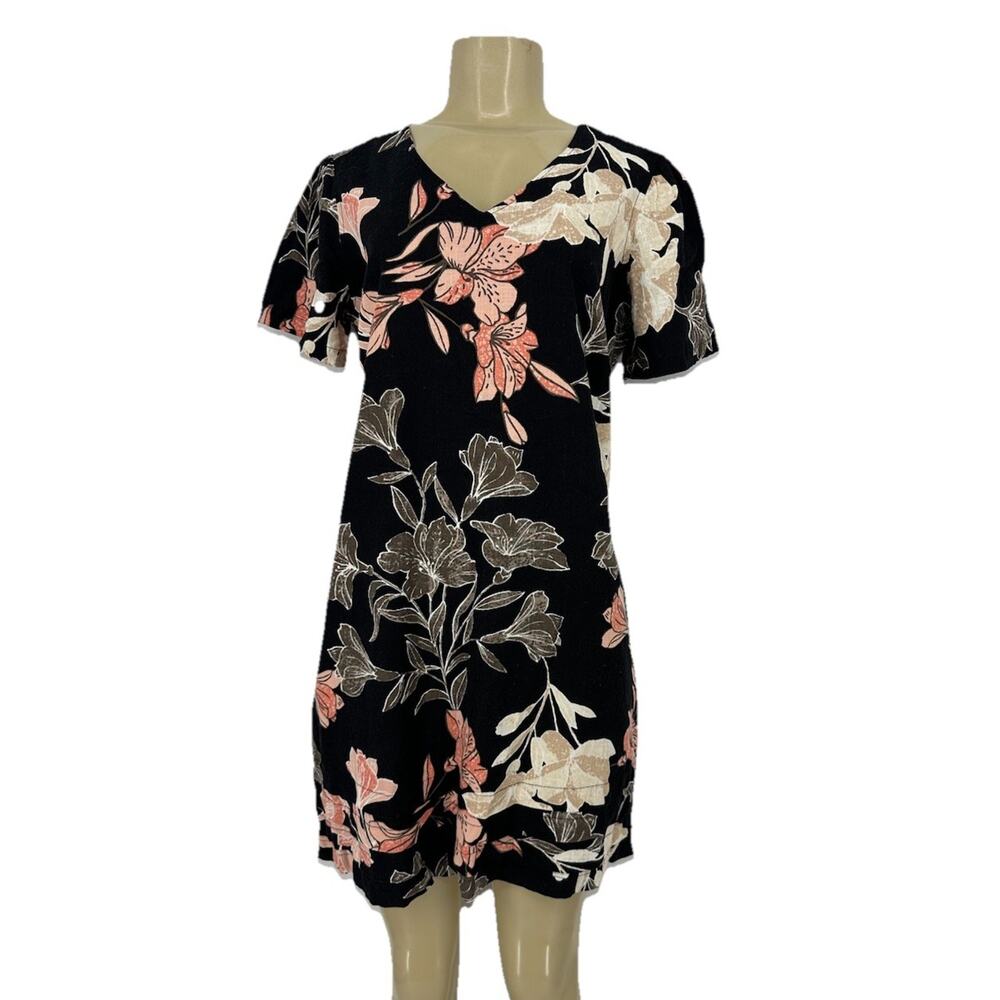 Nicole Miller Original Small Women Floral V-neck Linen Blend Dress Short Sl S12v
